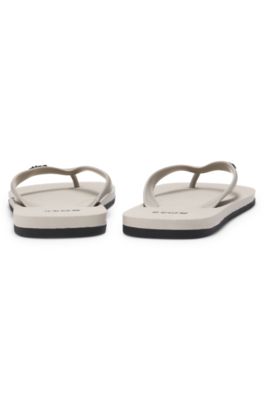 Italian-made flip-flops with contrast logo detail, Natural