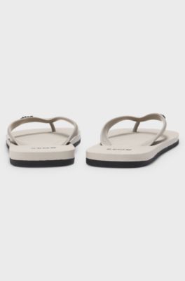 Italian-made flip-flops with contrast logo detail, Natural
