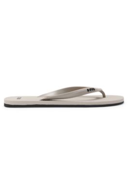 Italian-made flip-flops with contrast logo detail, Natural