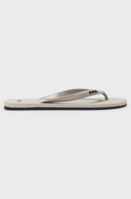 Italian-made flip-flops with contrast logo detail, Natural