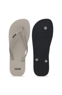 Italian-made flip-flops with contrast logo detail, Natural