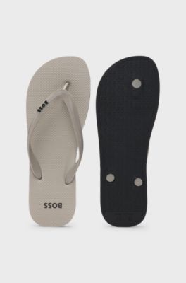 Italian-made flip-flops with contrast logo detail, Natural