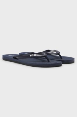 Italian-made flip-flops with contrast logo detail, Dark Blue