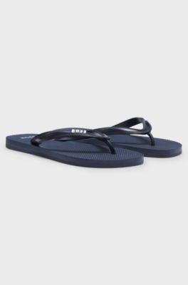 Italian-made flip-flops with contrast logo detail, Dark Blue