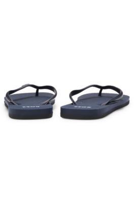 Italian-made flip-flops with contrast logo detail, Dark Blue