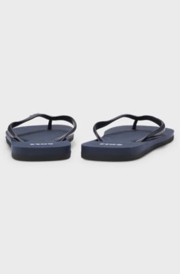 Italian-made flip-flops with contrast logo detail, Dark Blue
