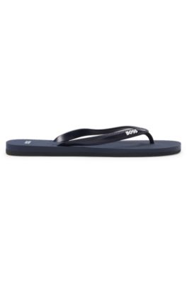 Italian-made flip-flops with contrast logo detail, Dark Blue