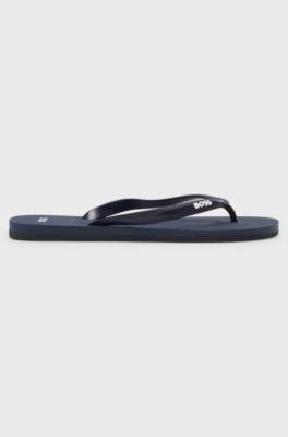 Italian-made flip-flops with contrast logo detail, Dark Blue