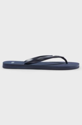 Italian-made flip-flops with contrast logo detail, Dark Blue