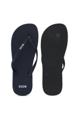 Italian-made flip-flops with contrast logo detail, Dark Blue