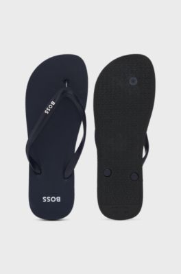 Italian-made flip-flops with contrast logo detail, Dark Blue