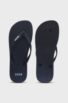Italian-made flip-flops with contrast logo detail, Dark Blue