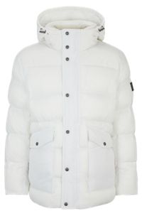 Relaxed-fit water-repellent parka jacket with logo badge, White