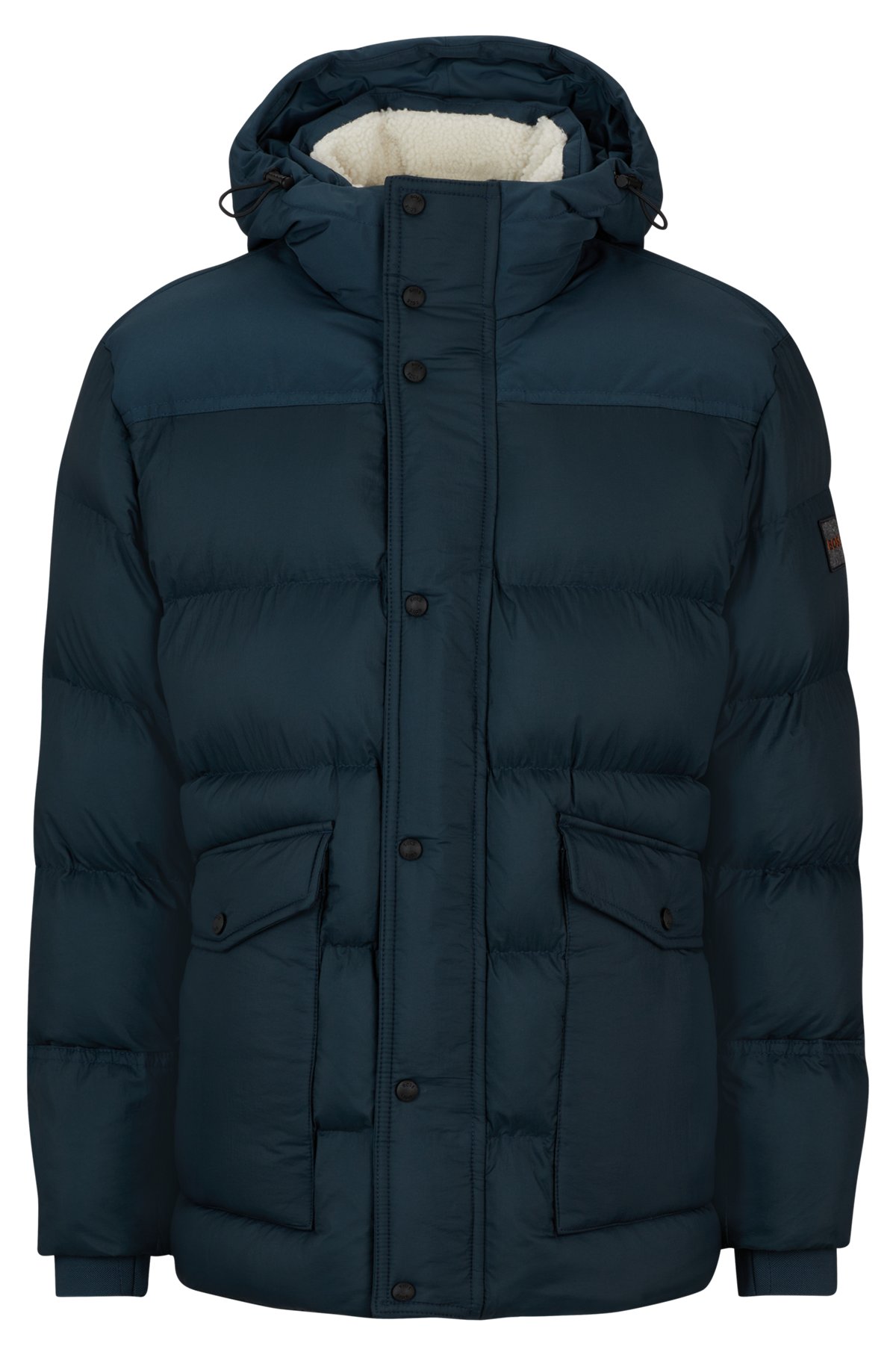 Relaxed-fit water-repellent parka jacket with logo badge, Dark Blue