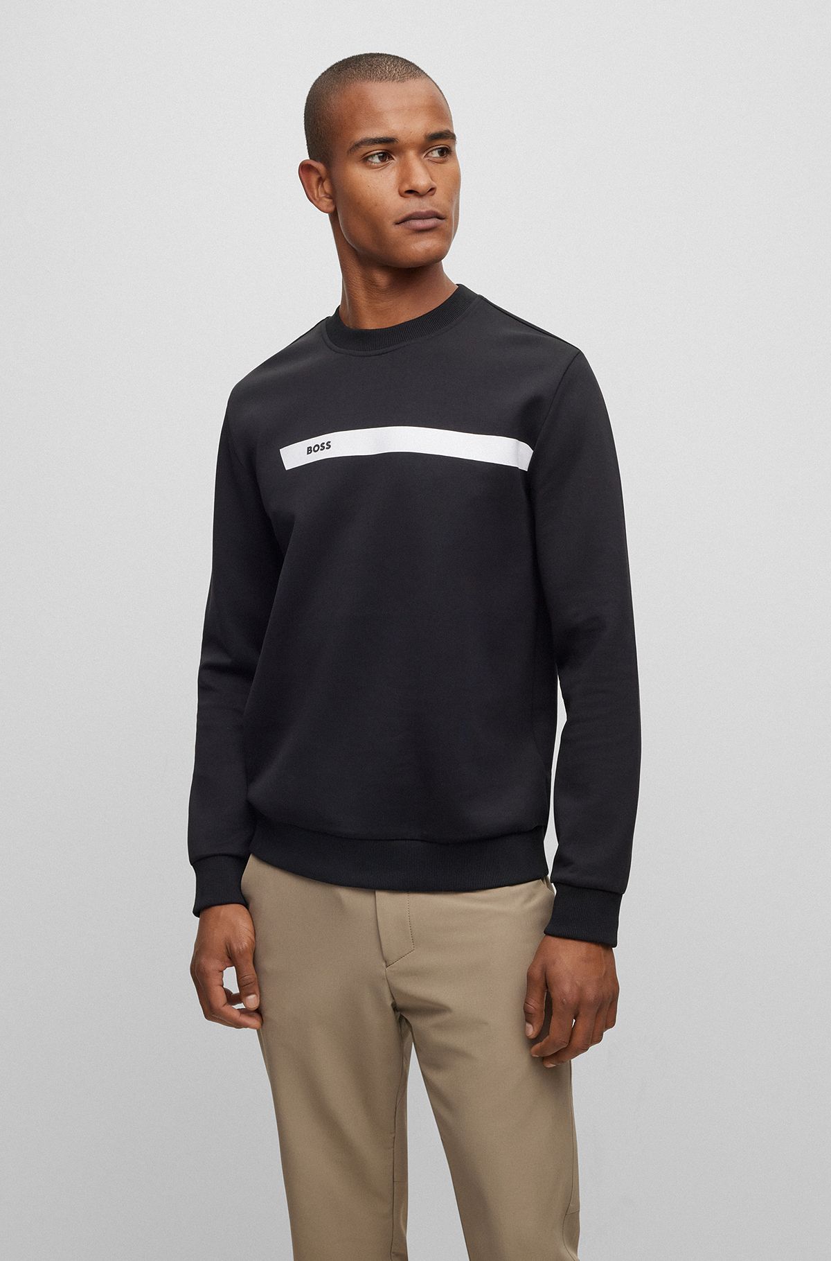 Cotton-blend sweatshirt with graphic logo stripe, Black