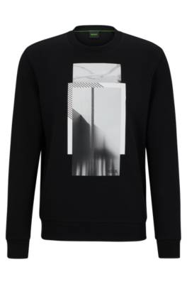 Hugo Boss Cotton-blend Sweatshirt With Graphic Logo Stripe In Black