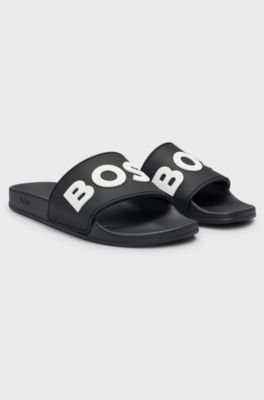 Italian-made slides with raised logo, Black