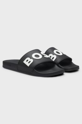 Italian-made slides with raised logo, Black
