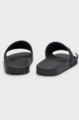 Italian-made slides with raised logo, Black