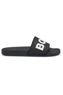 Italian-made slides with raised logo, Black
