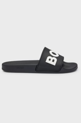 Italian-made slides with raised logo, Black