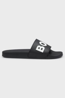 Italian-made slides with raised logo, Black