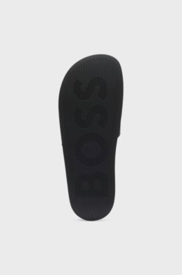 Italian-made slides with raised logo, Black