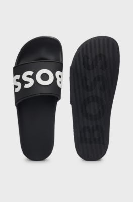 Italian-made slides with raised logo, Black