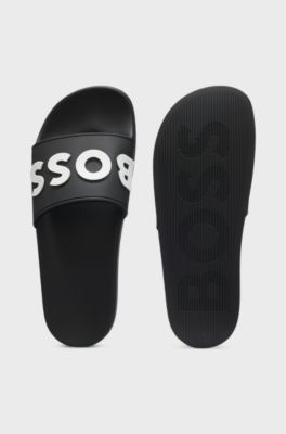 Italian-made slides with raised logo, Black