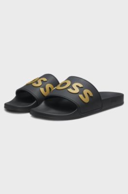 Italian-made slides with raised logo, Black