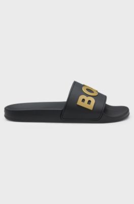 Italian-made slides with raised logo, Black