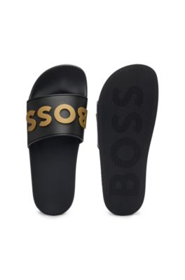 Italian-made slides with raised logo, Black
