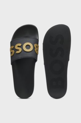 Italian-made slides with raised logo, Black