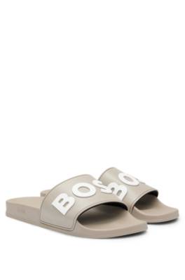 Hugo Boss Italian-made Slides With Raised Logo In Gray