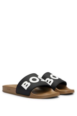 BOSS - Italian-made slides with raised logo - Beige