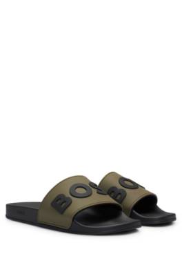 Hugo Boss Italian-made Slides With Raised Logo In Green