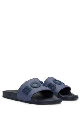 Hugo Boss Italian-made Slides With Raised Logo In Blue