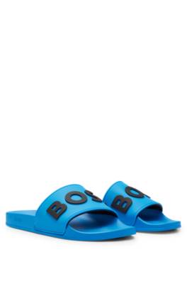 Hugo Boss Italian-made Slides With Raised Logo In Blue