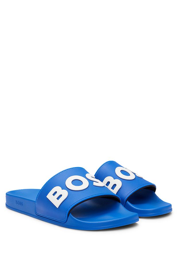 In Italië vervaardigde slippers met verhoogd logo, Blauw