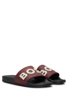 Hugo Boss Italian-made Slides With Raised Logo In Burgundy