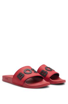 Hugo Boss Italian-made Slides With Raised Logo In Red