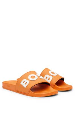 Hugo Boss Italian-made Slides With Raised Logo In White