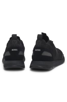 Trainers with knitted uppers and suede trims, Black