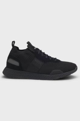 Trainers with knitted uppers and suede trims, Black