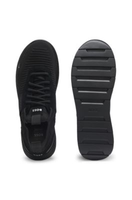 Trainers with knitted uppers and suede trims, Black