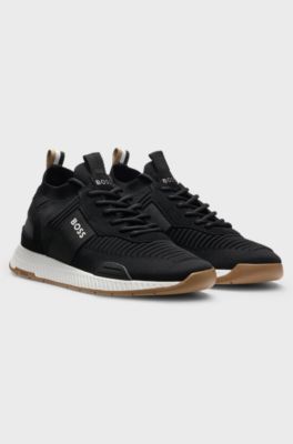 Trainers with knitted uppers and suede trims, Black