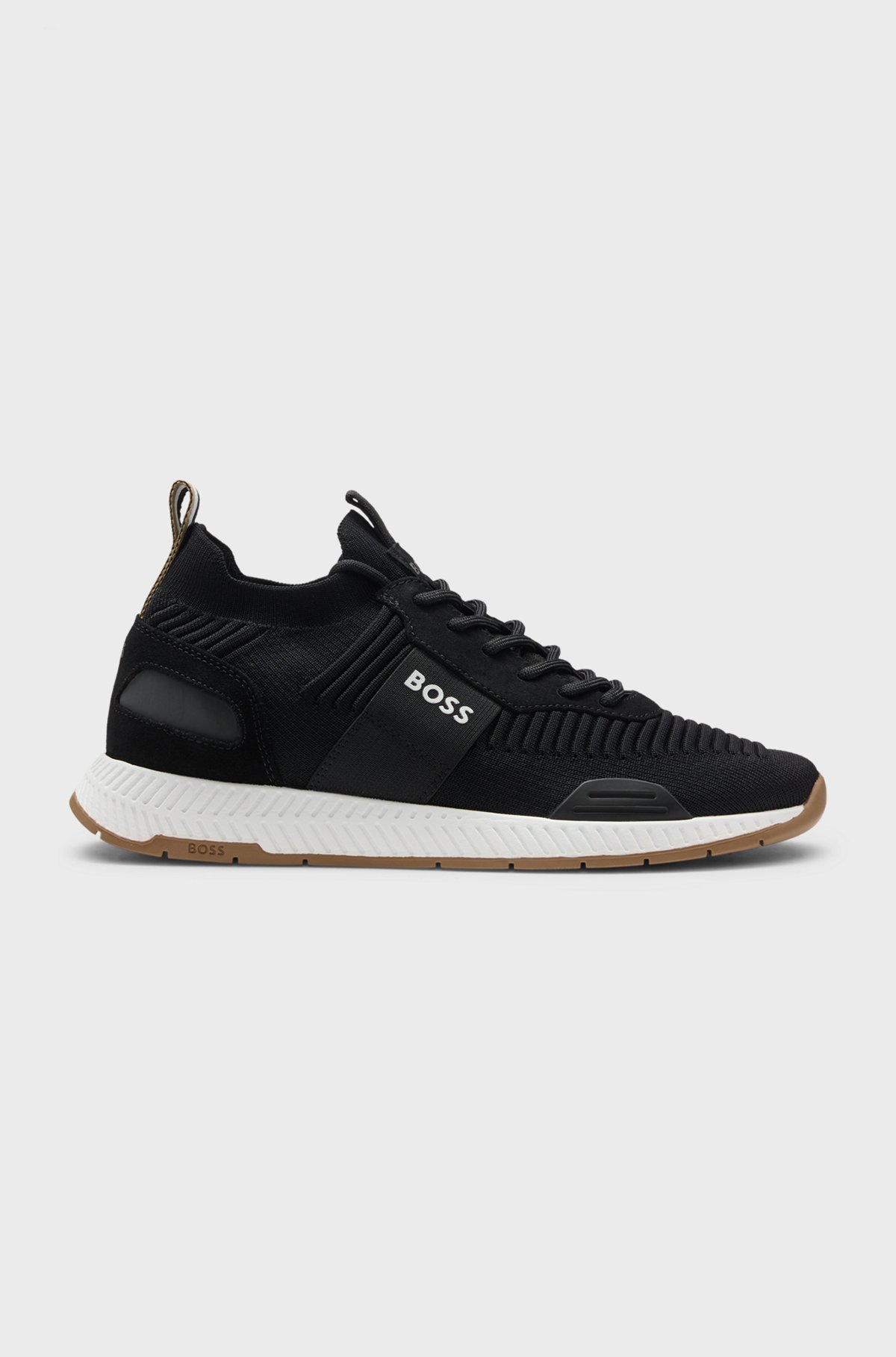 BOSS - Logo trainers with knitted uppers and suede trims - Black BOSS - Logo trainers with knitted uppers and suede trims - Black