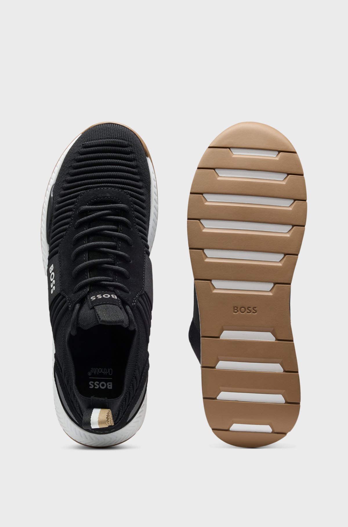 BOSS - ニットアッパースニーカー ロゴ&スエードディテール BOSS - ニットアッパースニーカー ロゴ&スエードディテール
