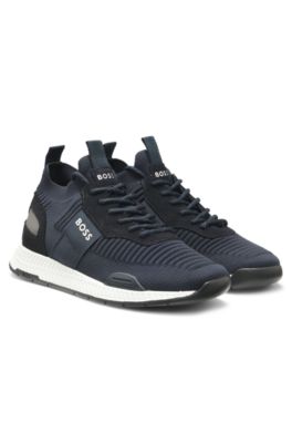 Trainers with knitted uppers and suede trims, Dark Blue