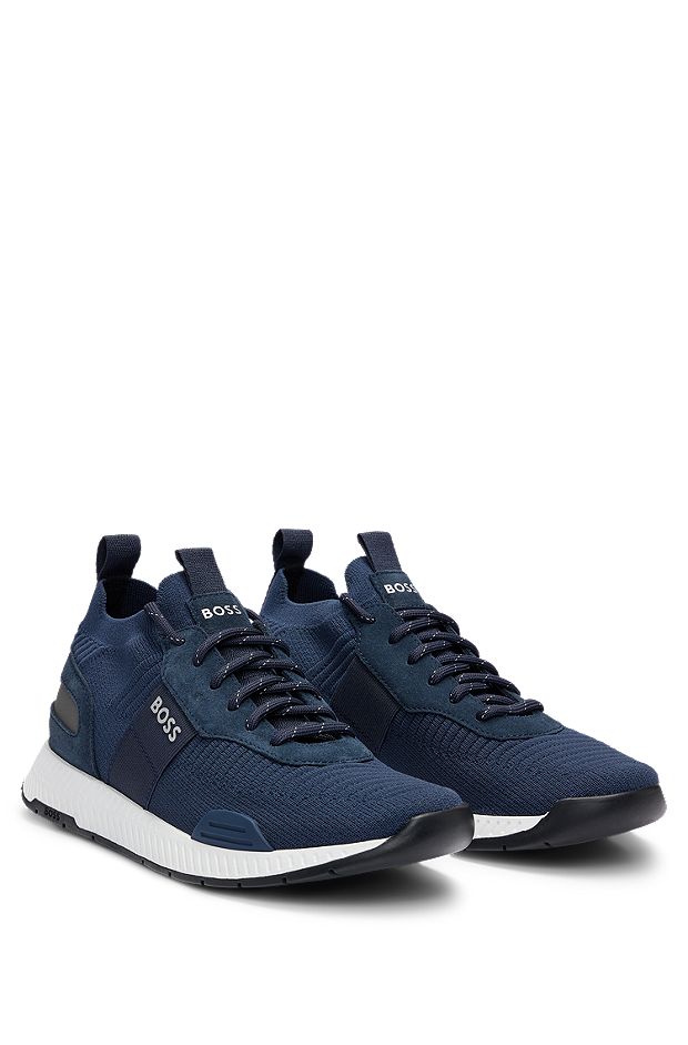 Sock trainers with suede trims, Dark Blue